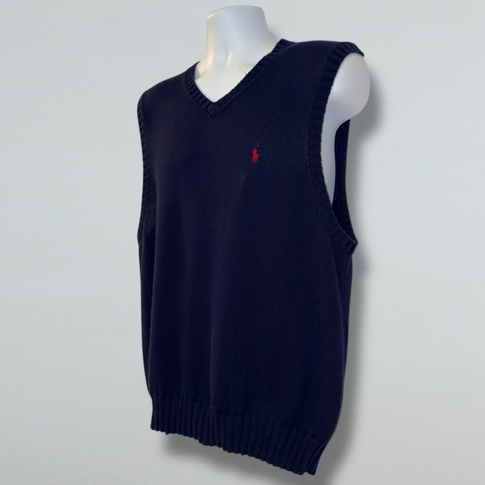 ⭐ POLO RALPH LAUREN 100% Cotton Knit Sweater Vest – Navy Blue, Red Pony –Size XL - Picture 10 of 16